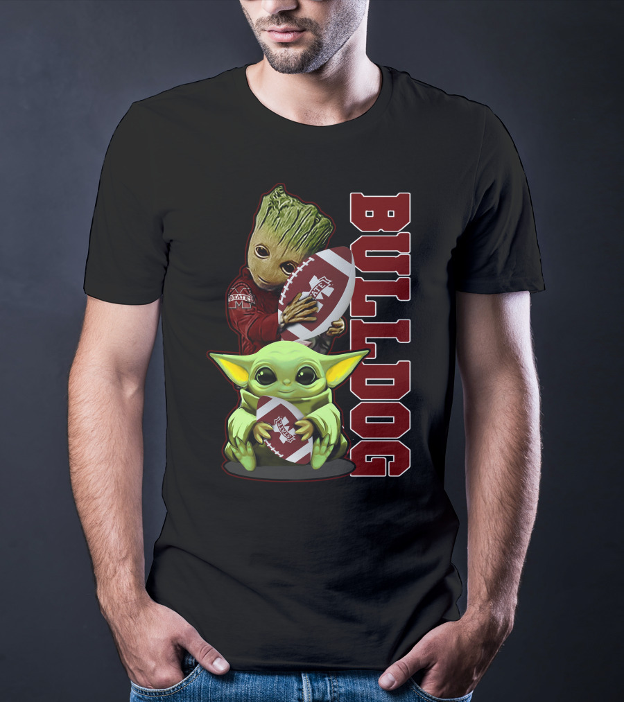Grzd Mississippi State Bulldogs Groot Baby Yoda Football T-Shirt