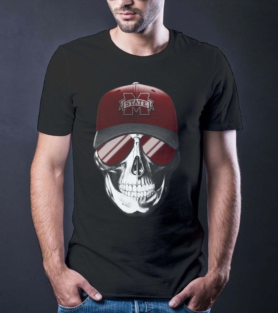 Mississippi State Bulldogs Skull With Hat And Sunglasses T-Shirt
