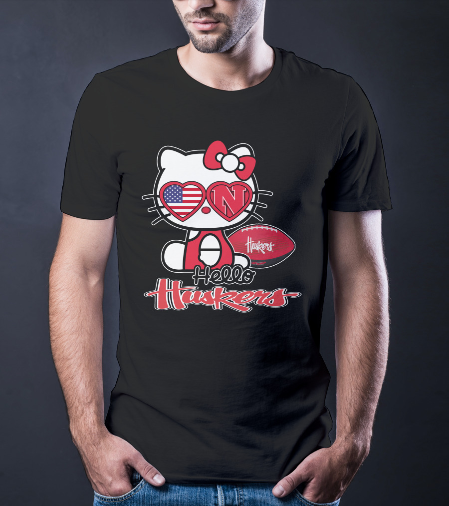 Hello Kitty Huskers Nebraska Football Heart Flag T-Shirt