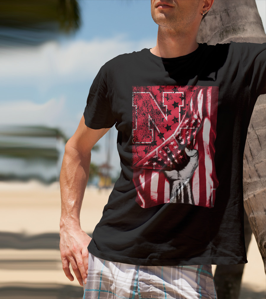 Nebraska Cornhuskers American Flag N Stars Power Symbol T-Shirt