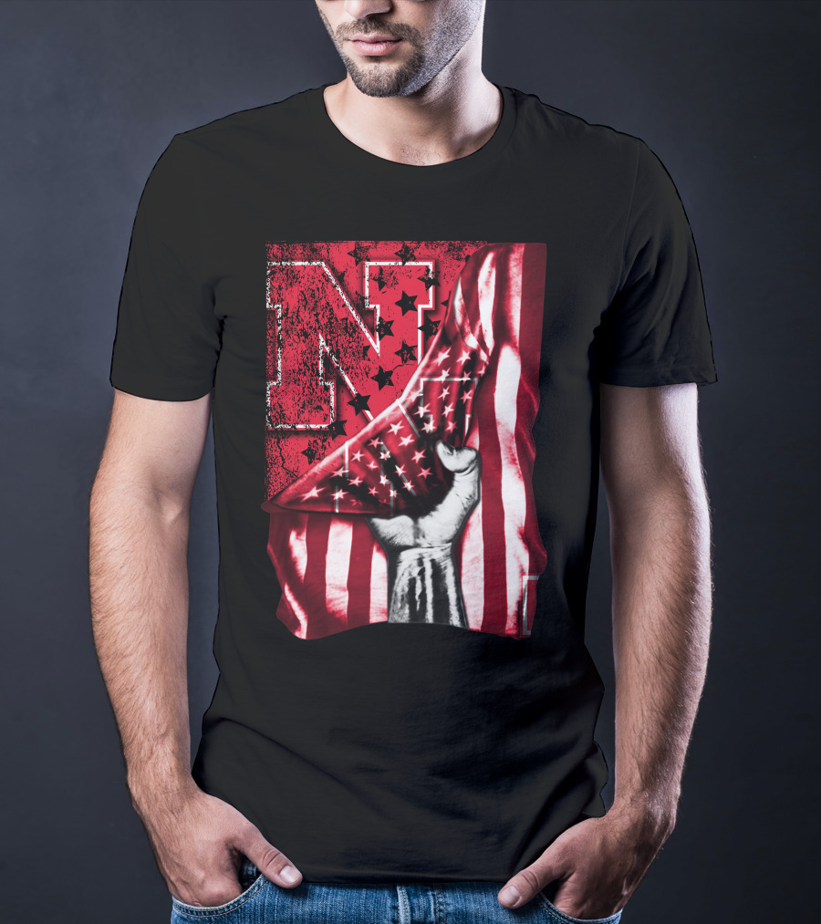 Nebraska Cornhuskers American Flag N Stars Power Symbol T-Shirt