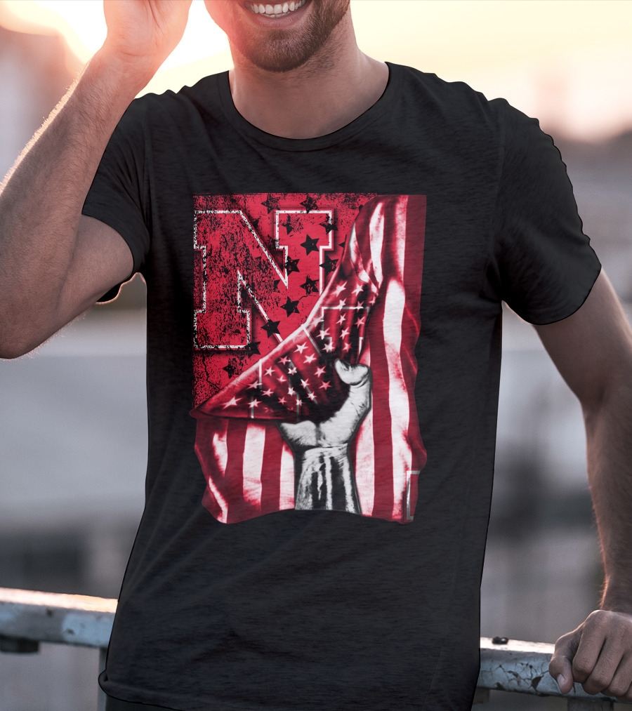 Nebraska Cornhuskers American Flag N Stars Power Symbol T-Shirt