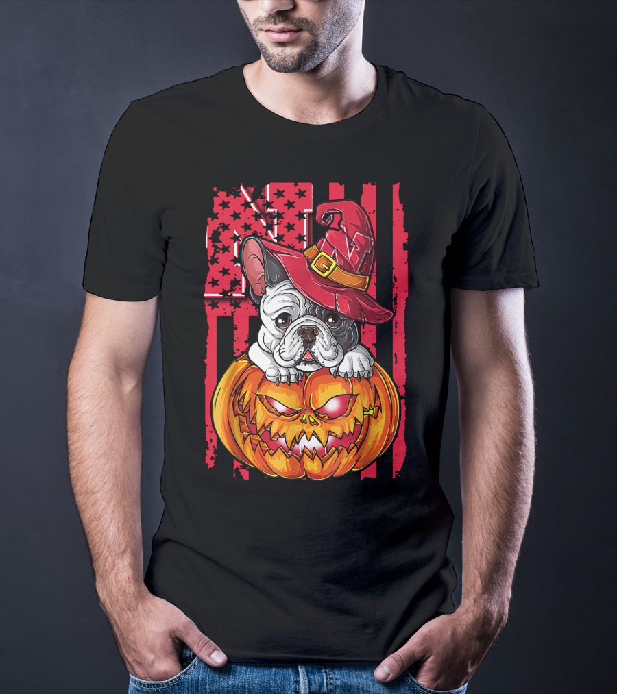 Hlw Bulldog Nebraska Cornhuskers Halloween Pumpkin Wizard Hat T-Shirt
