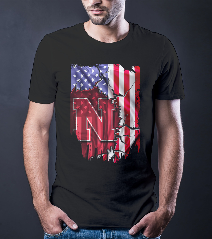 Nebraska Cornhuskers American Flag N T-Shirt