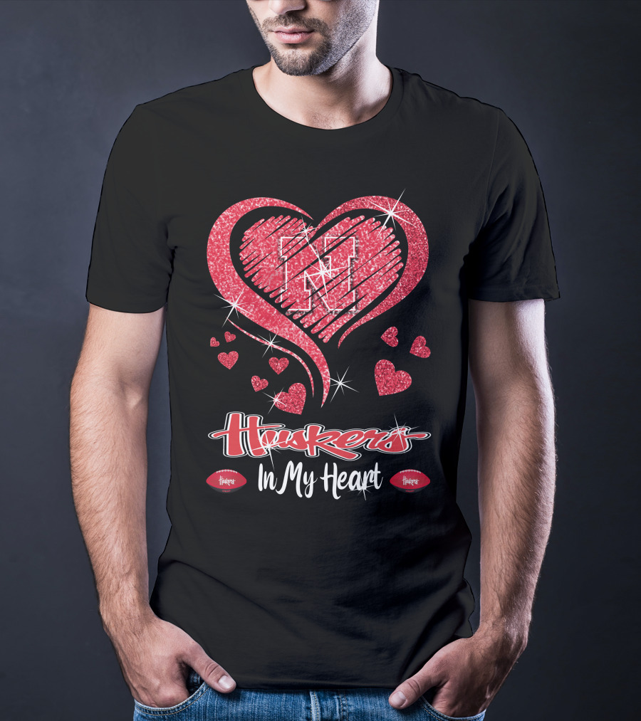 Huskers In My Heart Nebraska Cornhuskers Football Hearts T-Shirt