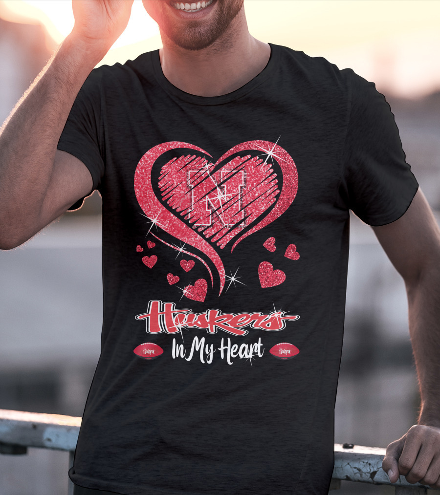 Huskers In My Heart Nebraska Cornhuskers Football Hearts T-Shirt