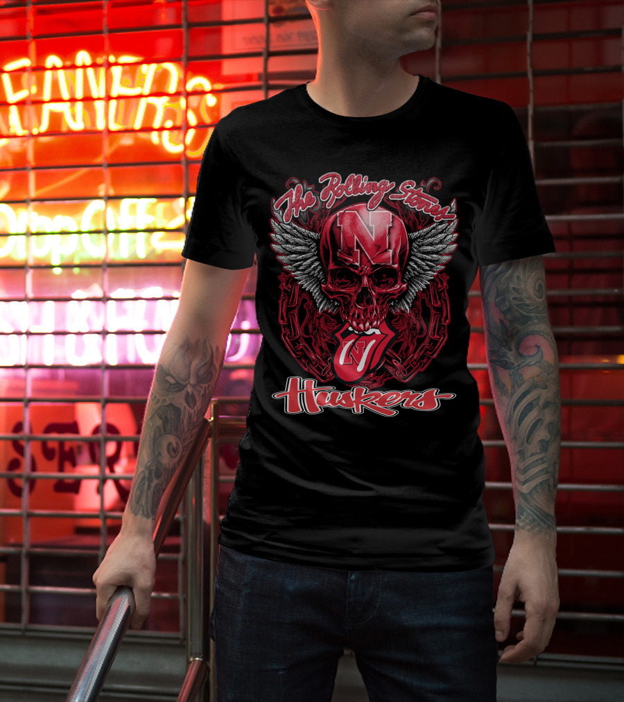 The Rolling Stones Nebraska Huskers Skull With Wings And Tongue T-Shirt