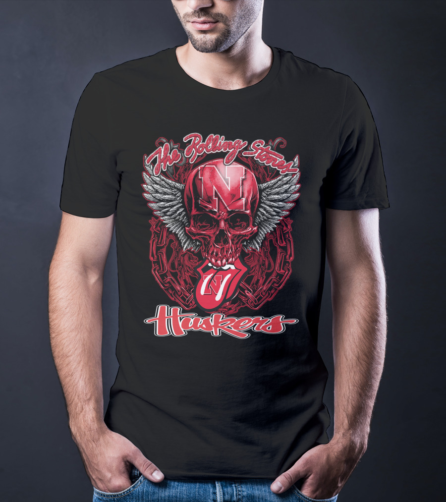 The Rolling Stones Nebraska Huskers Skull With Wings And Tongue T-Shirt