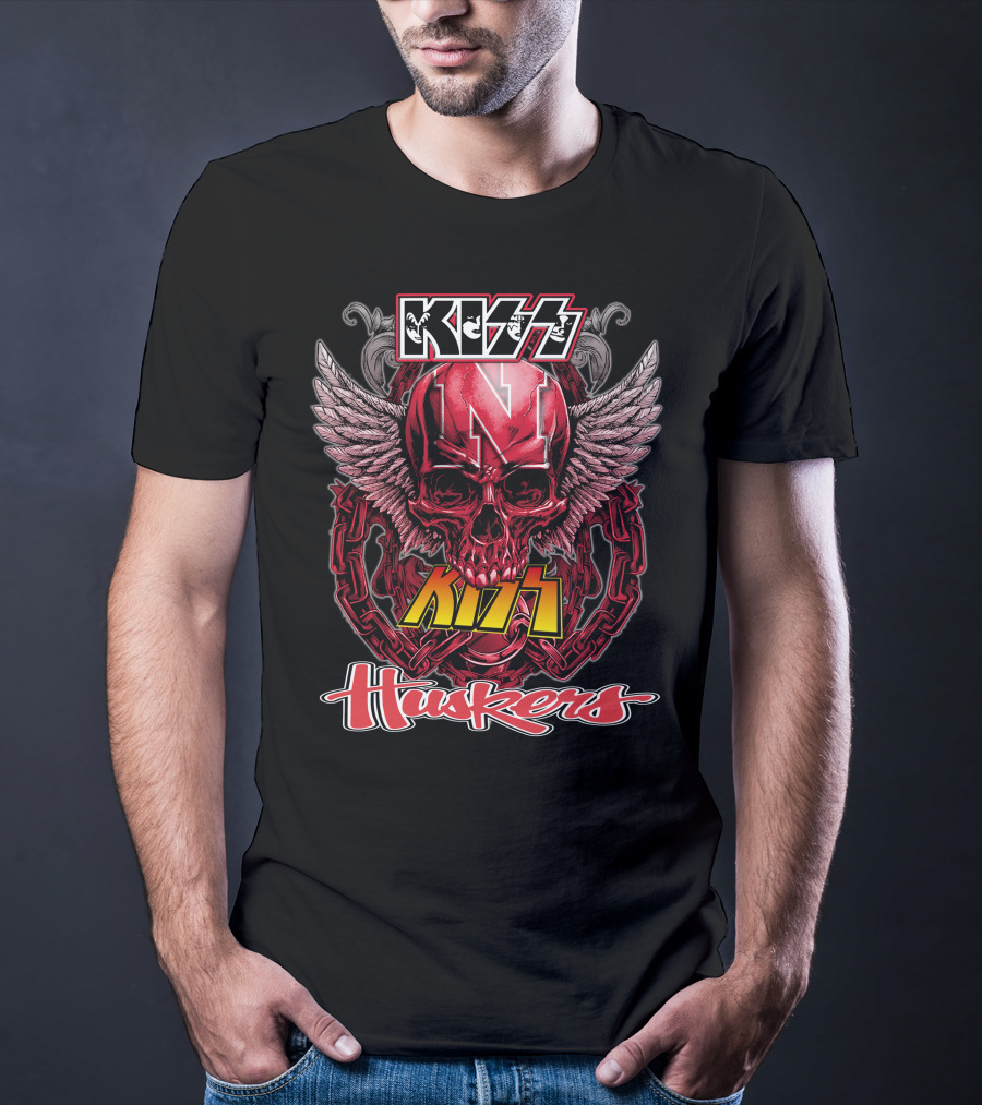 KISS Nebraska Huskers Winged Skull T-Shirt