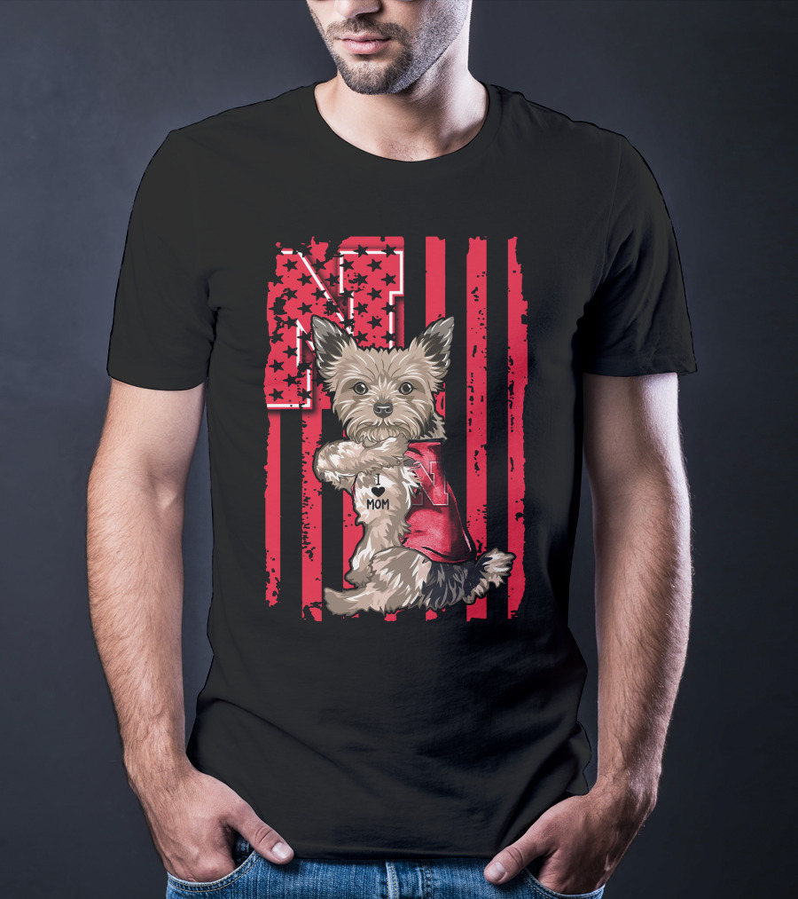 Yorkshire Terrier I Love Mom Nebraska Cornhuskers N Stripe T-Shirt