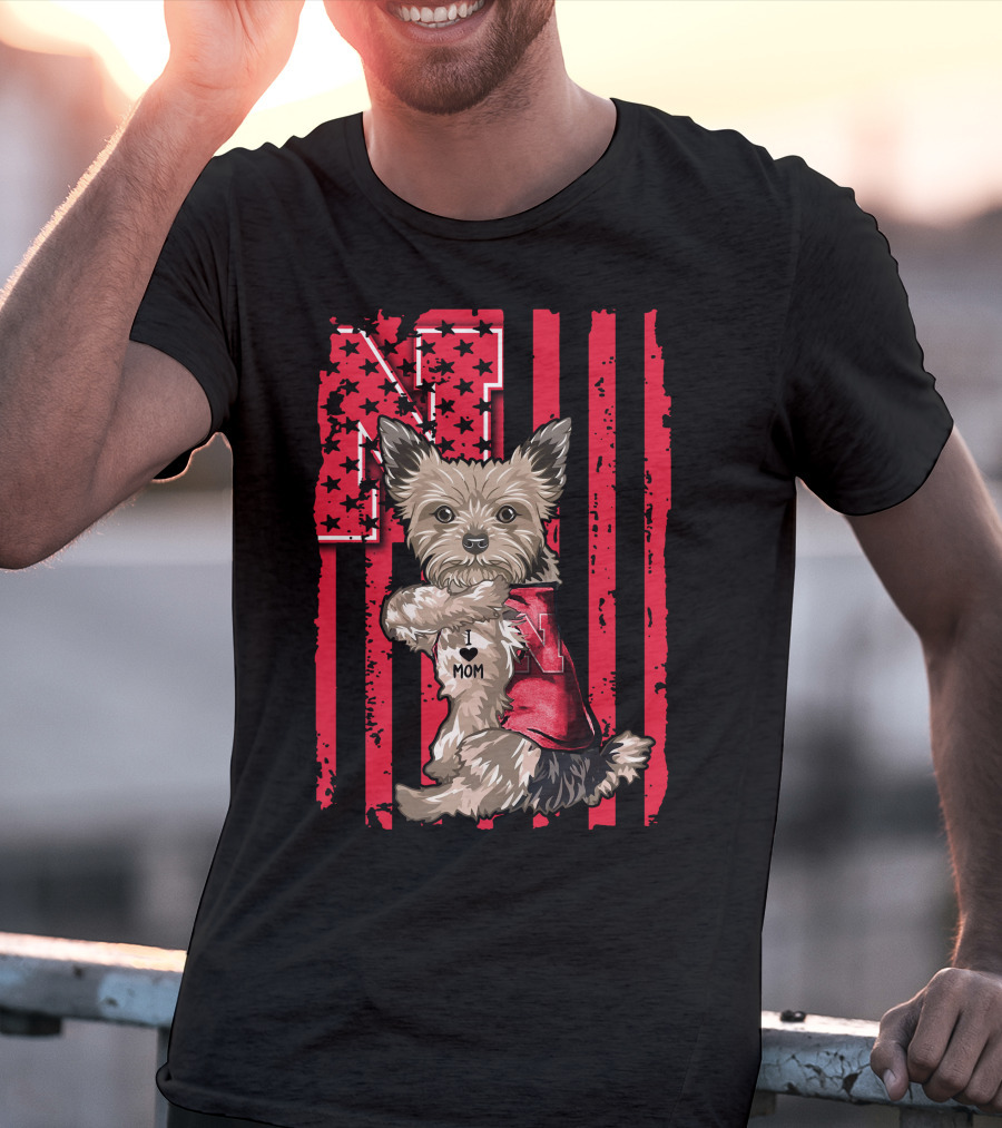 Yorkshire Terrier I Love Mom Nebraska Cornhuskers N Stripe T-Shirt