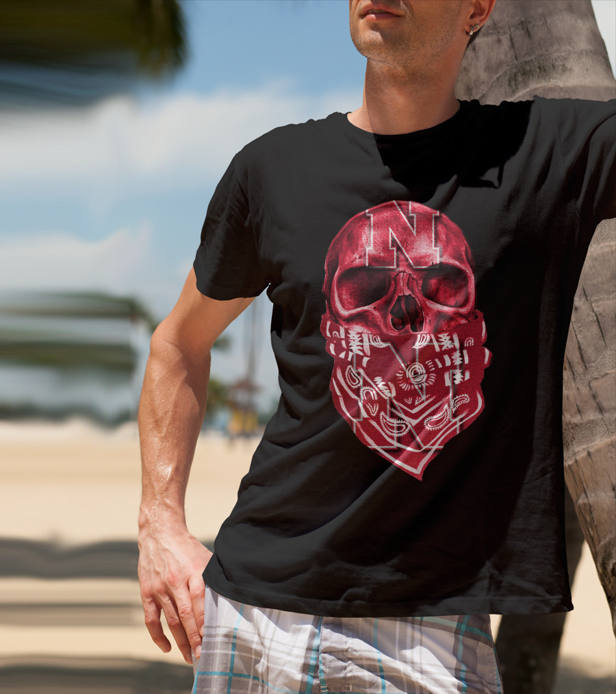 Nebraska Cornhuskers Skull With Red Bandana And N T-Shirt