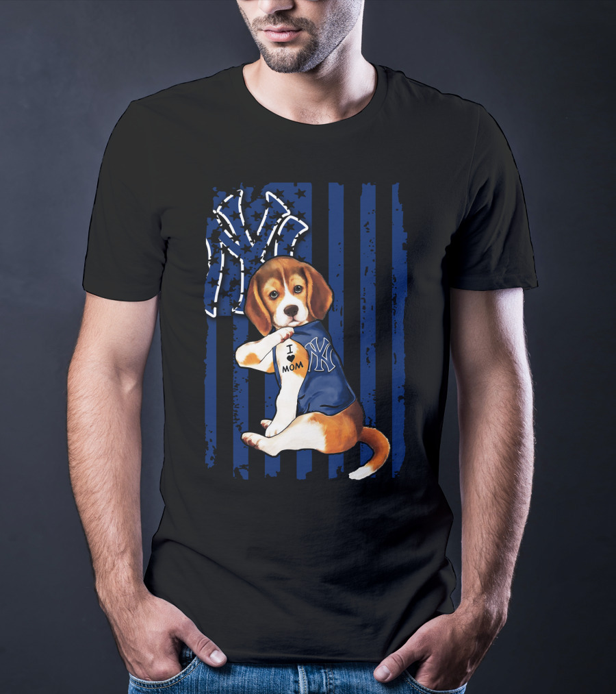 I Love Mom Beagle New York Yankees Fan T-Shirt
