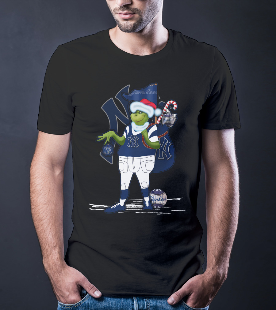Grinchxmas New York Yankees Holiday Celebration With Santa And Candy Cane T-Shirt