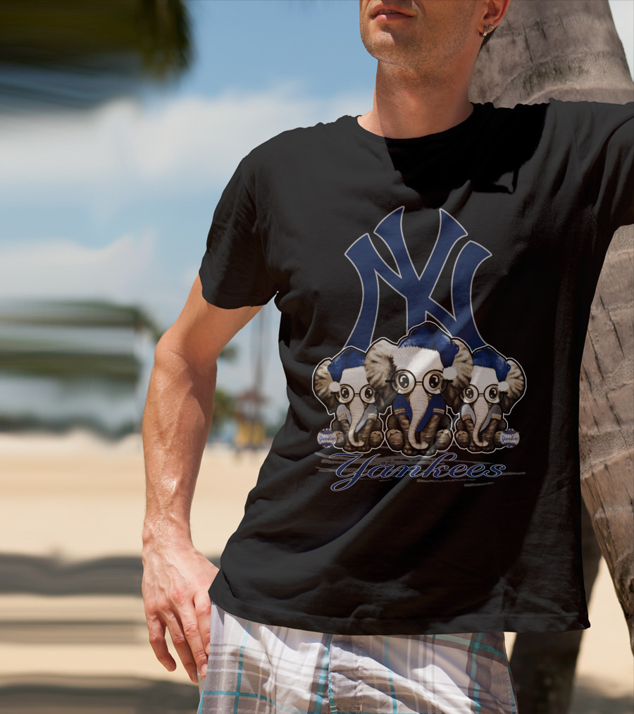 Elephant Xmas New York Yankees Blue Santa Hat Trio T-Shirt