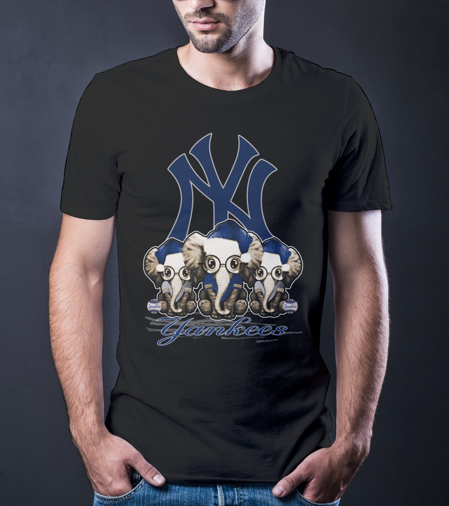 Elephant Xmas New York Yankees Blue Santa Hat Trio T-Shirt