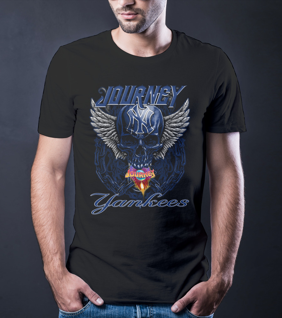 Journey Yankees Skull Winged Ny Symbol Flames T-Shirt