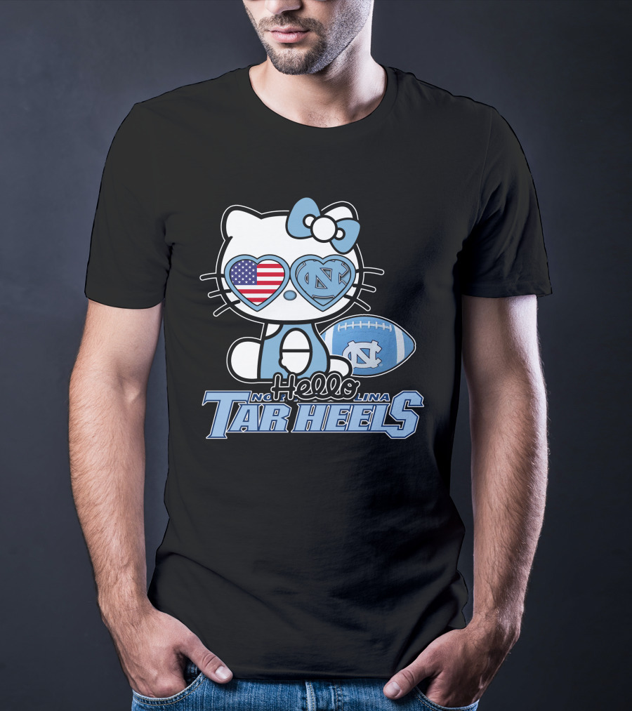 Hello Kitty North Carolina Tar Heels Football American Flag Heart T-Shirt