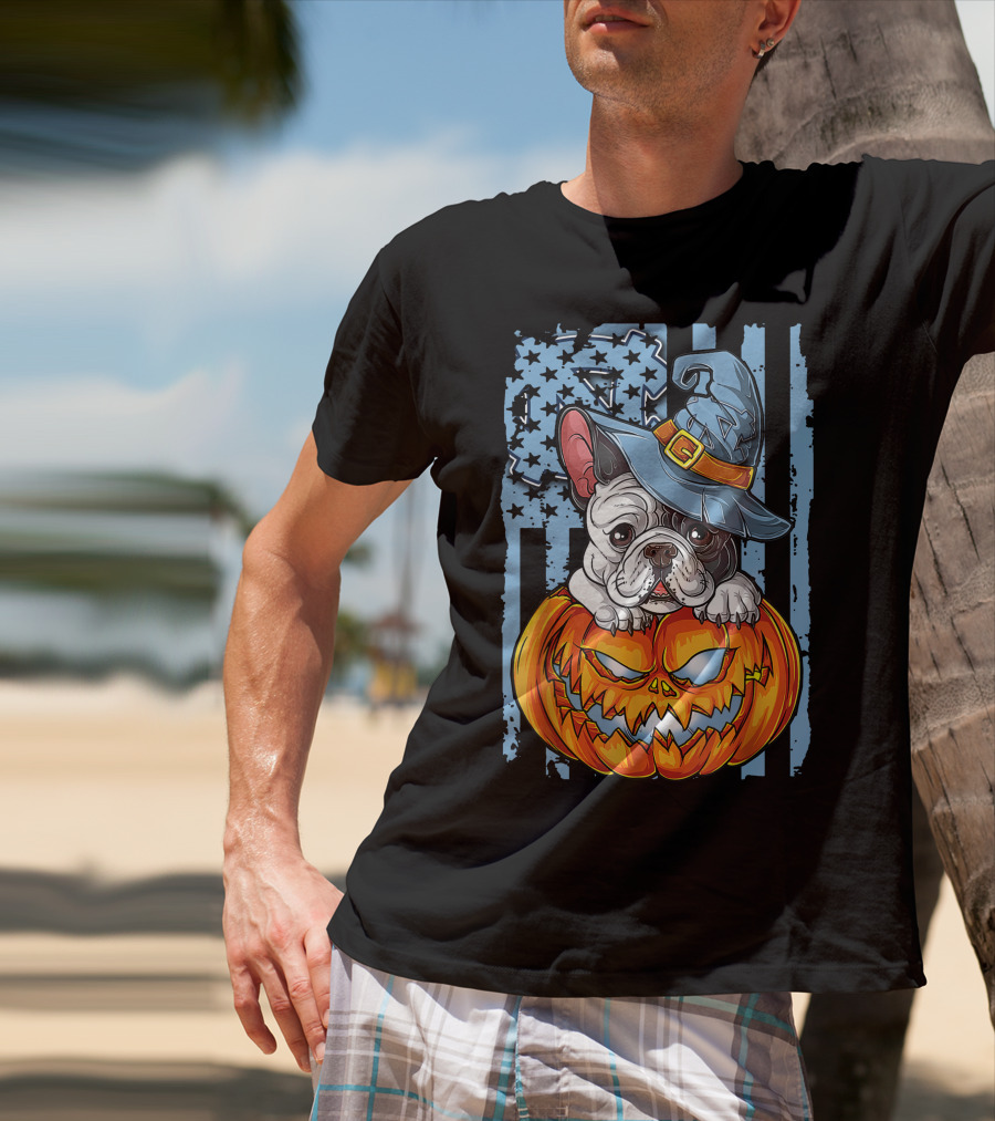 Bulldog With Witch Hat On Jack-o'-Lantern North Carolina Tar Heels Halloween T-Shirt