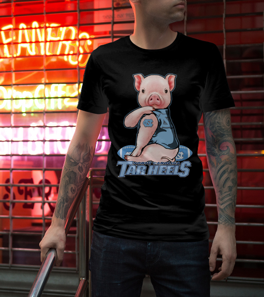 North Carolina Tar Heels Pig With Football And Team T-Shirt