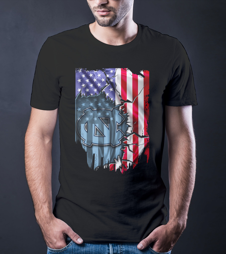North Carolina Tar Heels American Flag Ripped T-Shirt