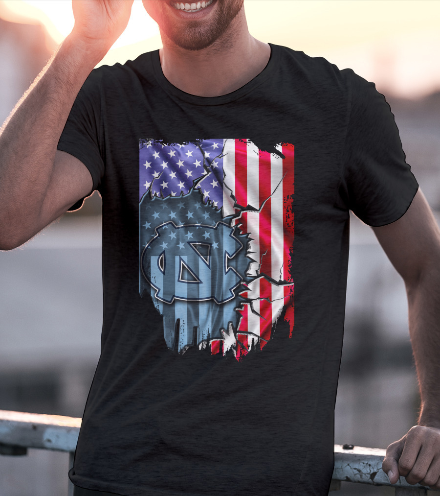 North Carolina Tar Heels American Flag Ripped T-Shirt