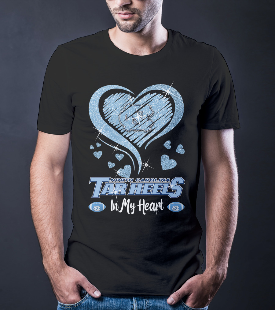 North Carolina Tar Heels In My Heart Sparkling Logo And Footballs T-Shirt