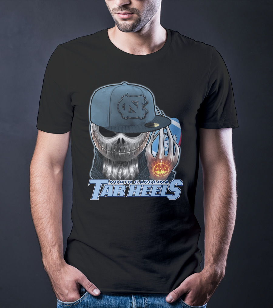 North Carolina Tar Heels Jack Skellington Skull Halloween Fan T-Shirt