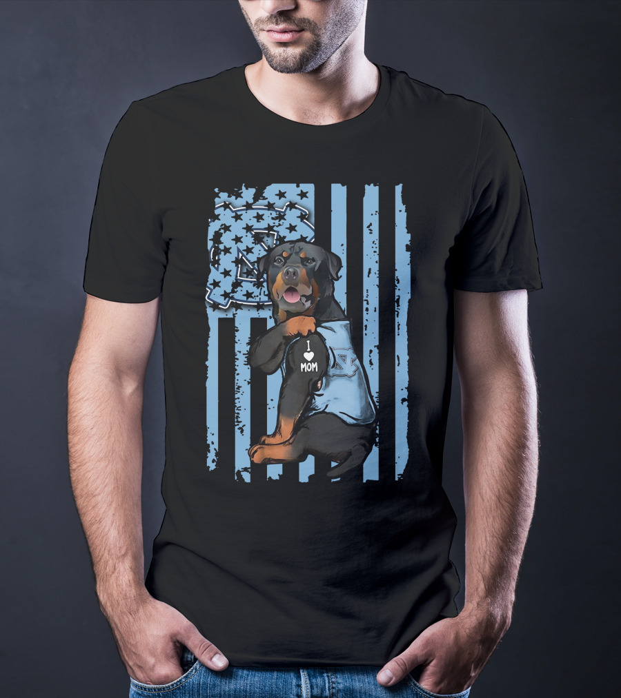 Rottweiler I Love Mom North Carolina Tar Heels Stripes Star T-Shirt