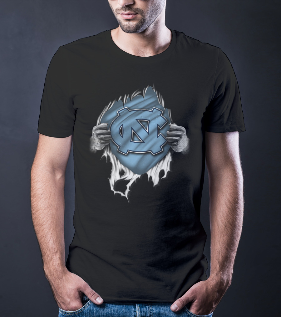 Torn North Carolina Tar Heels Ripped Logo Hands Pulling Apart T-Shirt