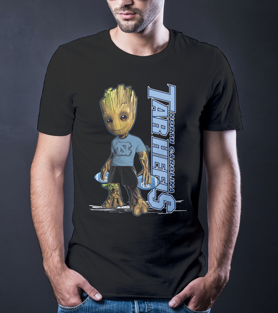 Groot North Carolina Tar Heels Basketball Fan With UNC T-Shirt