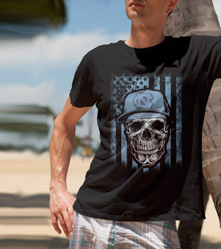 Skull Wearing North Carolina Tar Heels Cap T-Shirt