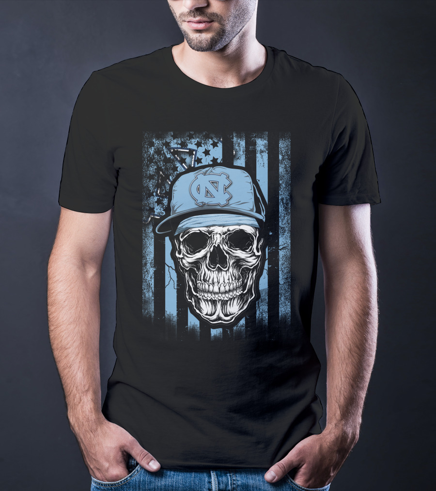 Skull Wearing North Carolina Tar Heels Cap T-Shirt