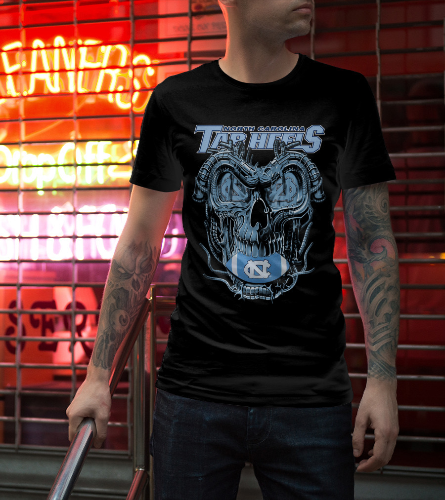 Dragonskull North Carolina Tar Heels Skull Football T-Shirt