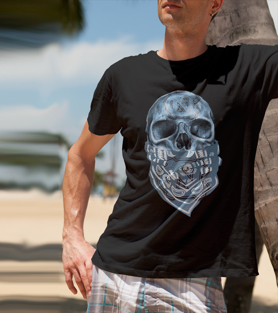 North Carolina Tar Heels Skull Bandana T-Shirt