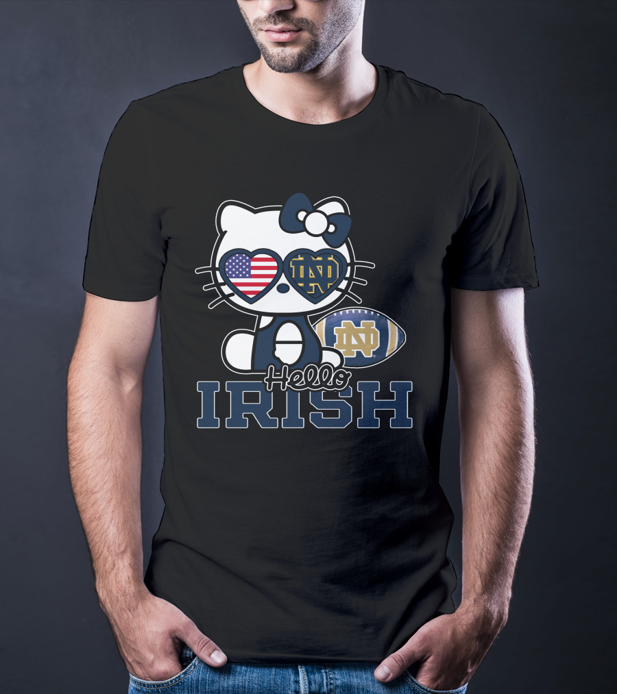 Hello Kitty Notre Dame Fighting Irish Football USA Flag T-Shirt