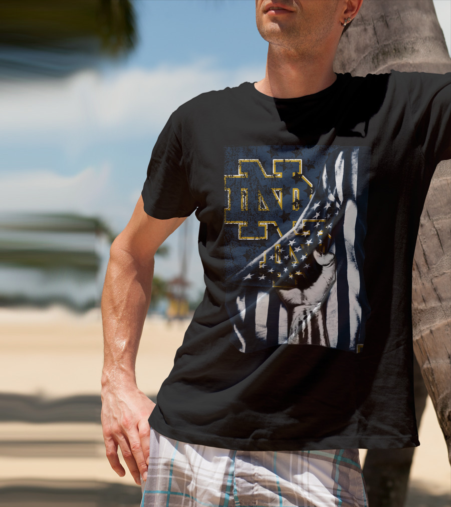 Notre Dame Fighting Irish ND Logo With American Flag Background T-Shirt