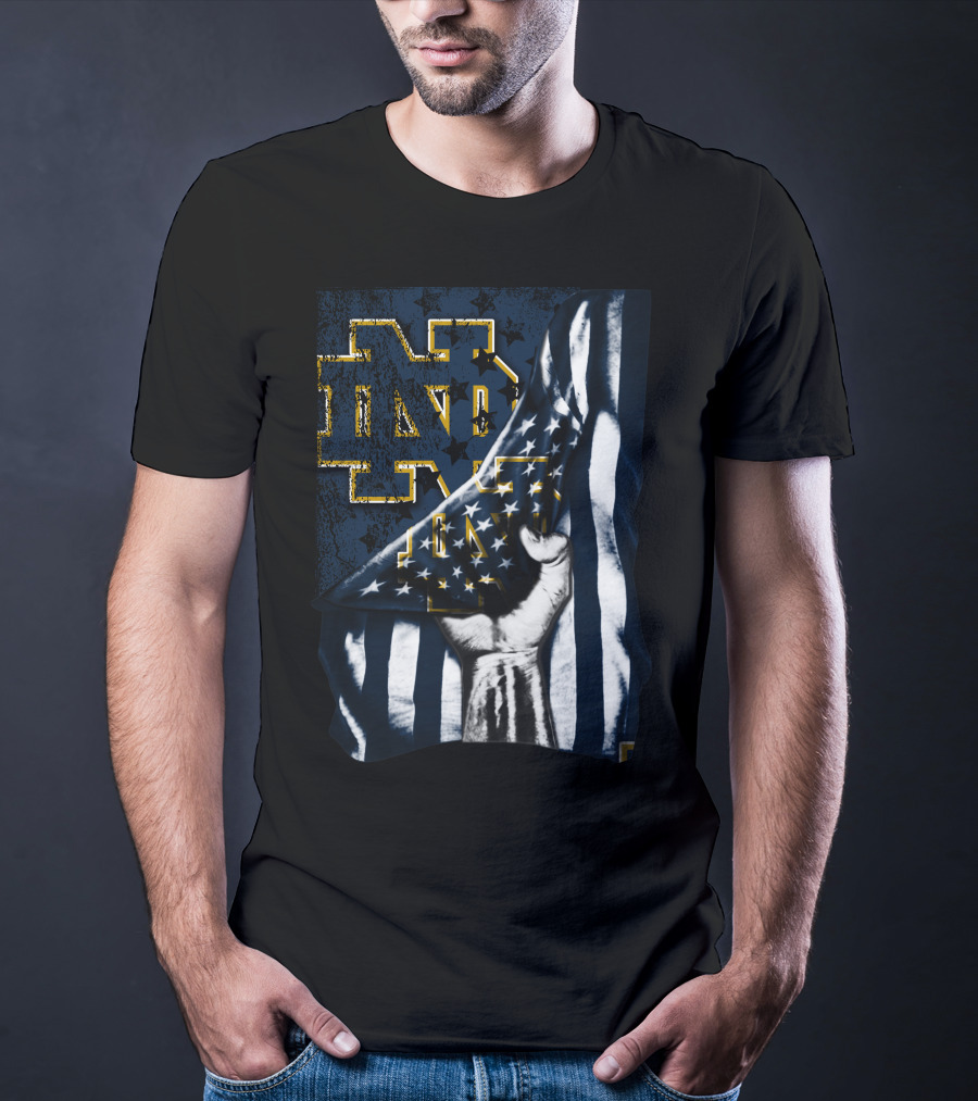 Notre Dame Fighting Irish ND Logo With American Flag Background T-Shirt