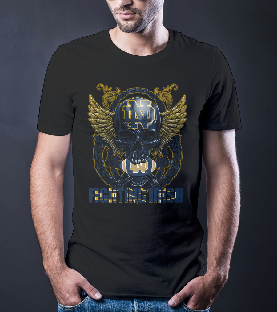 ND Skull Wings Chain Football Fighting Irish T-Shirt