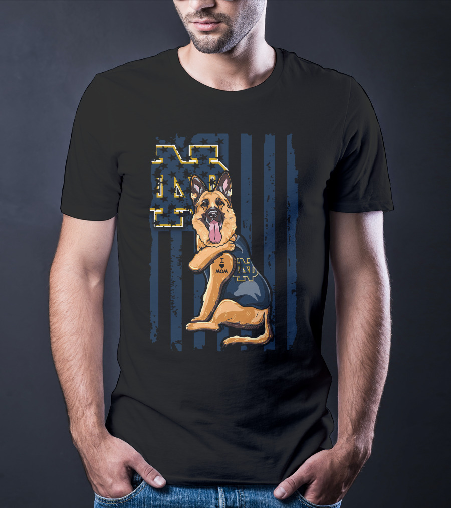 German Shepherd Notre Dame Fighting Irish I Love Mom Tattoo T-Shirt