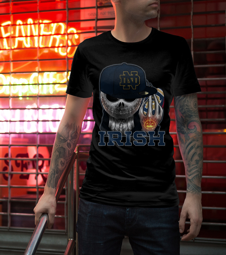 Notre Dame ND Irish Jackskull Pumpkin Football T-Shirt