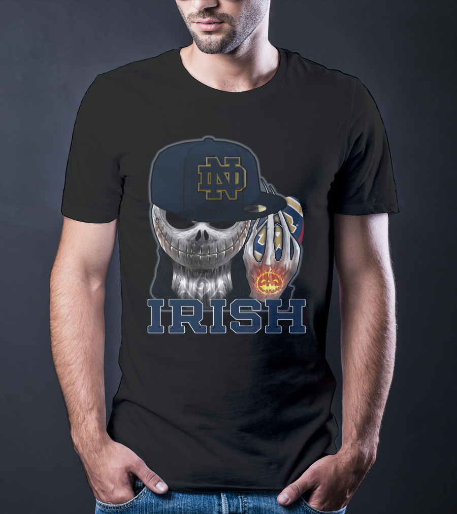 Notre Dame ND Irish Jackskull Pumpkin Football T-Shirt