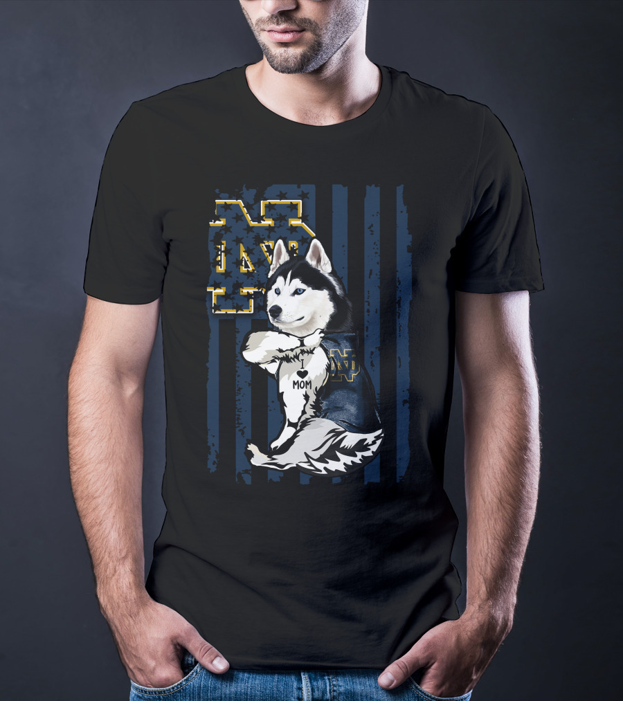 Notre Dame Fighting Irish Siberian Husky I Love Mom T-Shirt