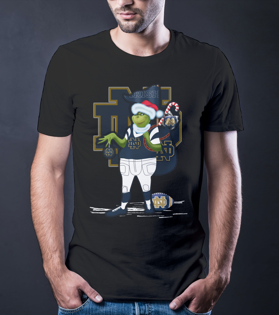 Grinchxmas Irish Notre Dame Fighting Irish Football Santa Holiday T-Shirt