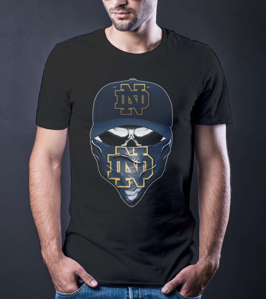 Notre Dame Fighting Irish Skull ND Logo Hat And Bandana T-Shirt