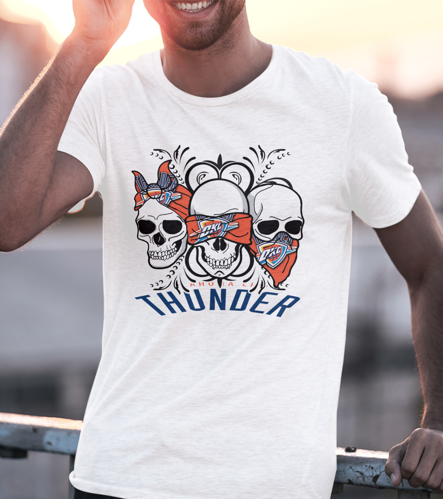 Oklahoma City Thunder Three Skull Bandana OKC T-Shirt