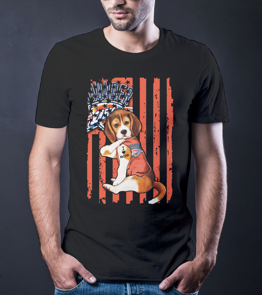Oklahoma City Thunder Beagle Puppy Tattoo I Love Mom T-Shirt