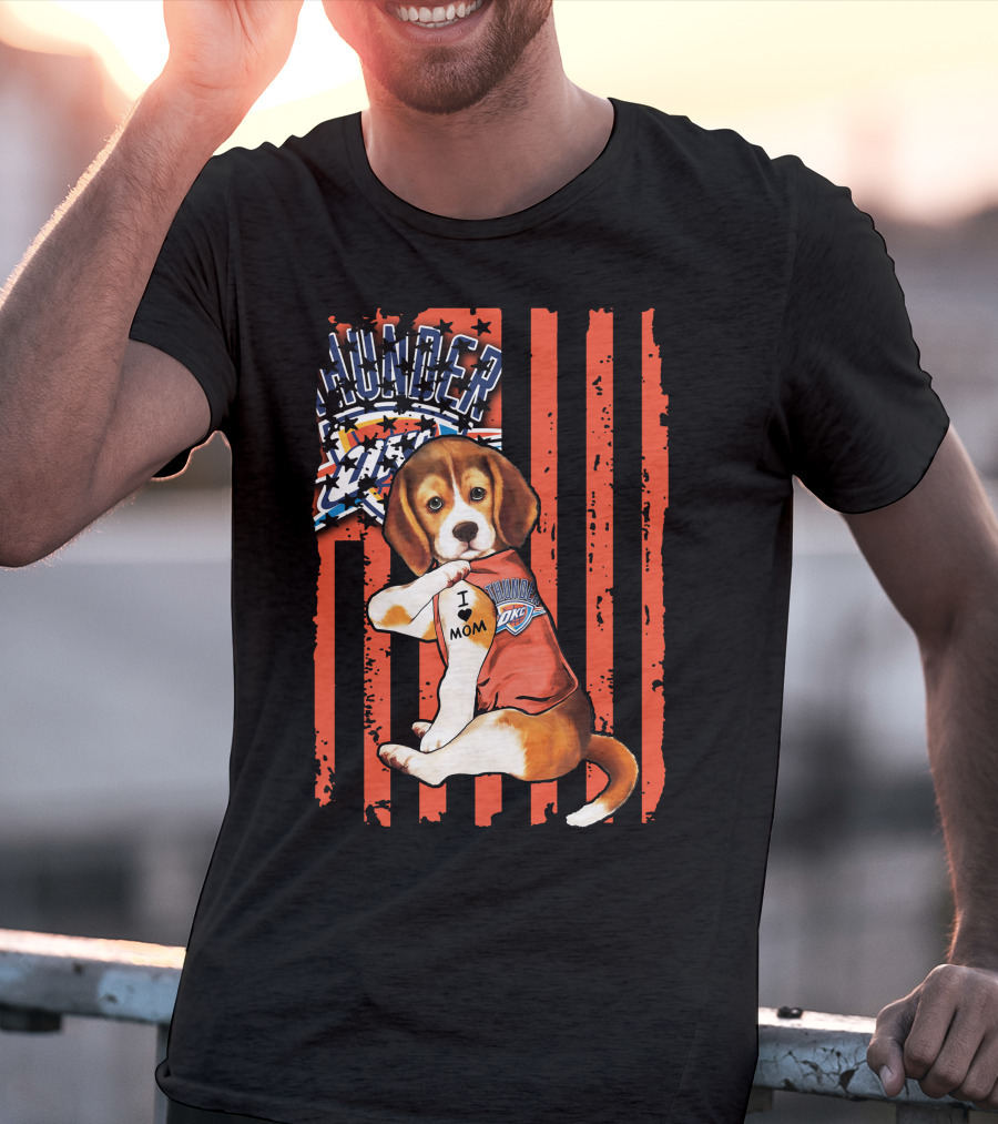 Oklahoma City Thunder Beagle Puppy Tattoo I Love Mom T-Shirt