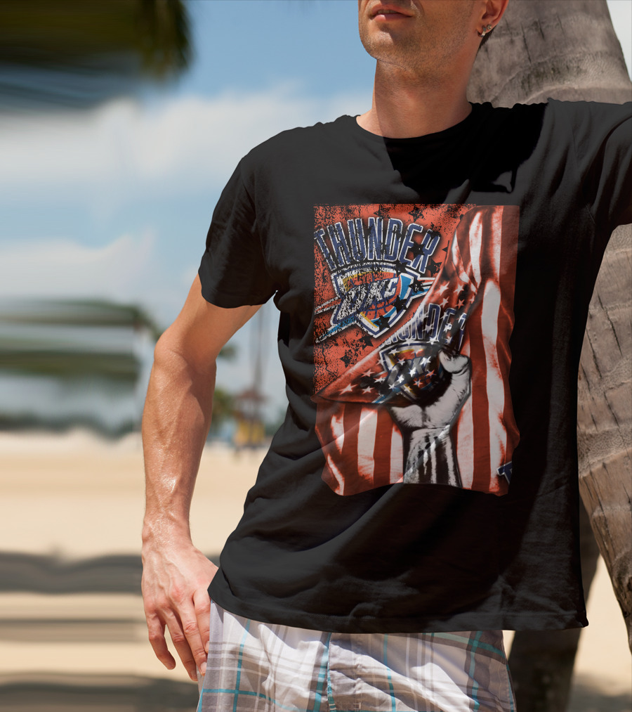 Thunder OKC Basketball Flag Grunge Print T-Shirt