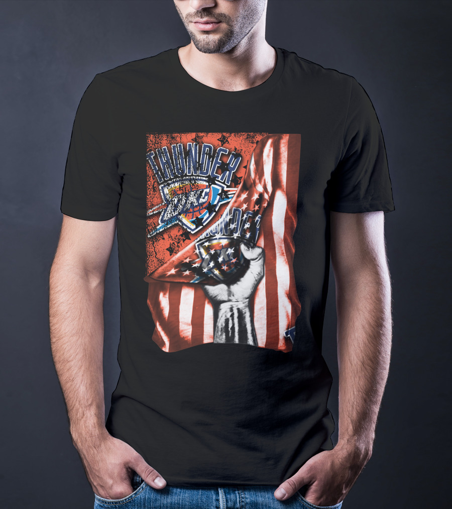 Thunder OKC Basketball Flag Grunge Print T-Shirt
